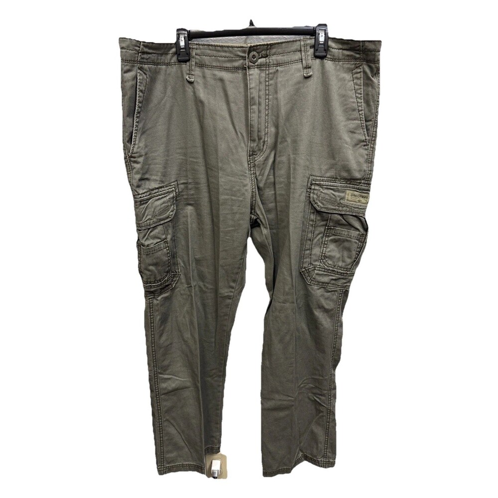 UNION BAY Men Cargo Survivor Pants Olive Green 40X30” Cotton Pockets Zip Logo